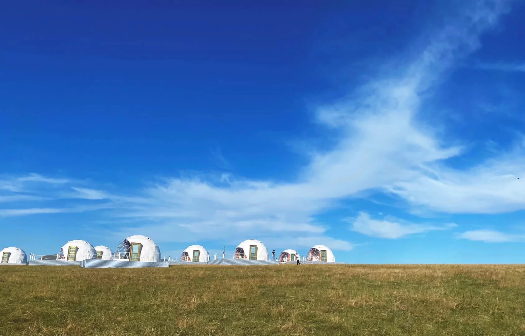 White accommodation domes on the northern China grassland